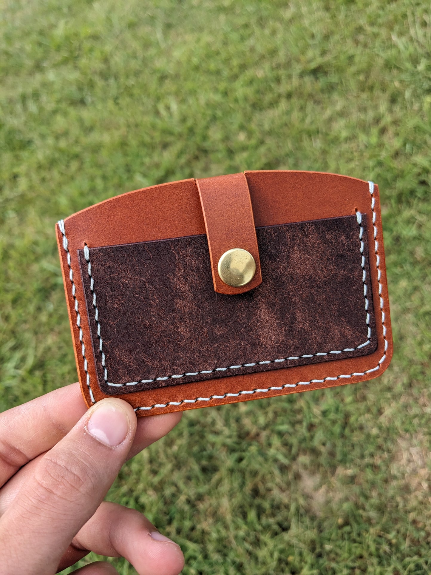 One-off Snap Wallet - Chestnut & Tobacco w/ Crystal Blue