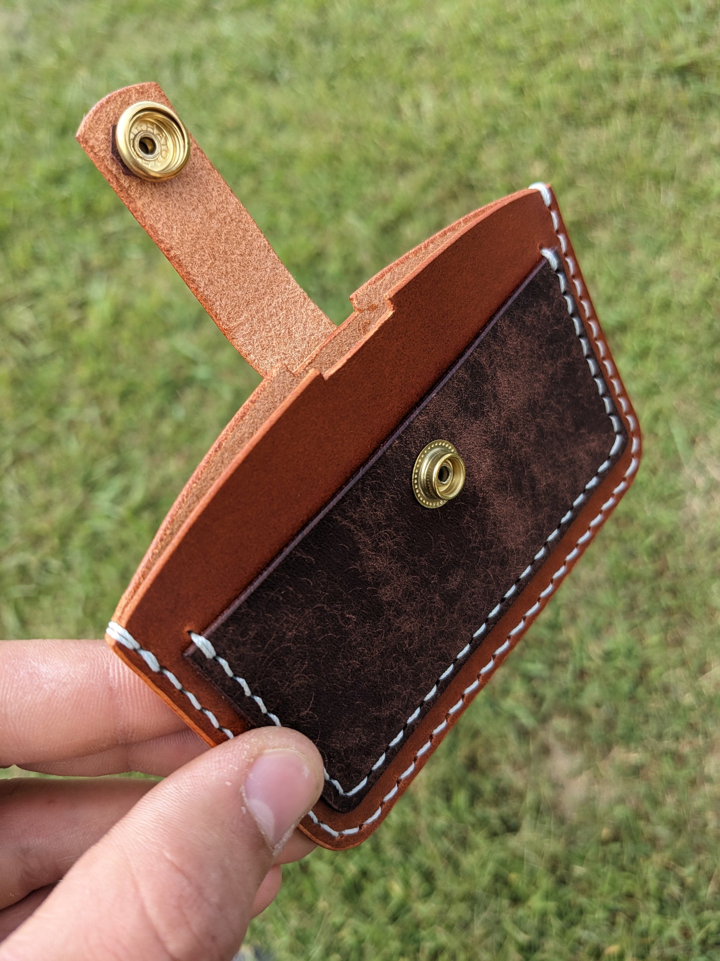 One-off Snap Wallet - Chestnut & Tobacco w/ Crystal Blue