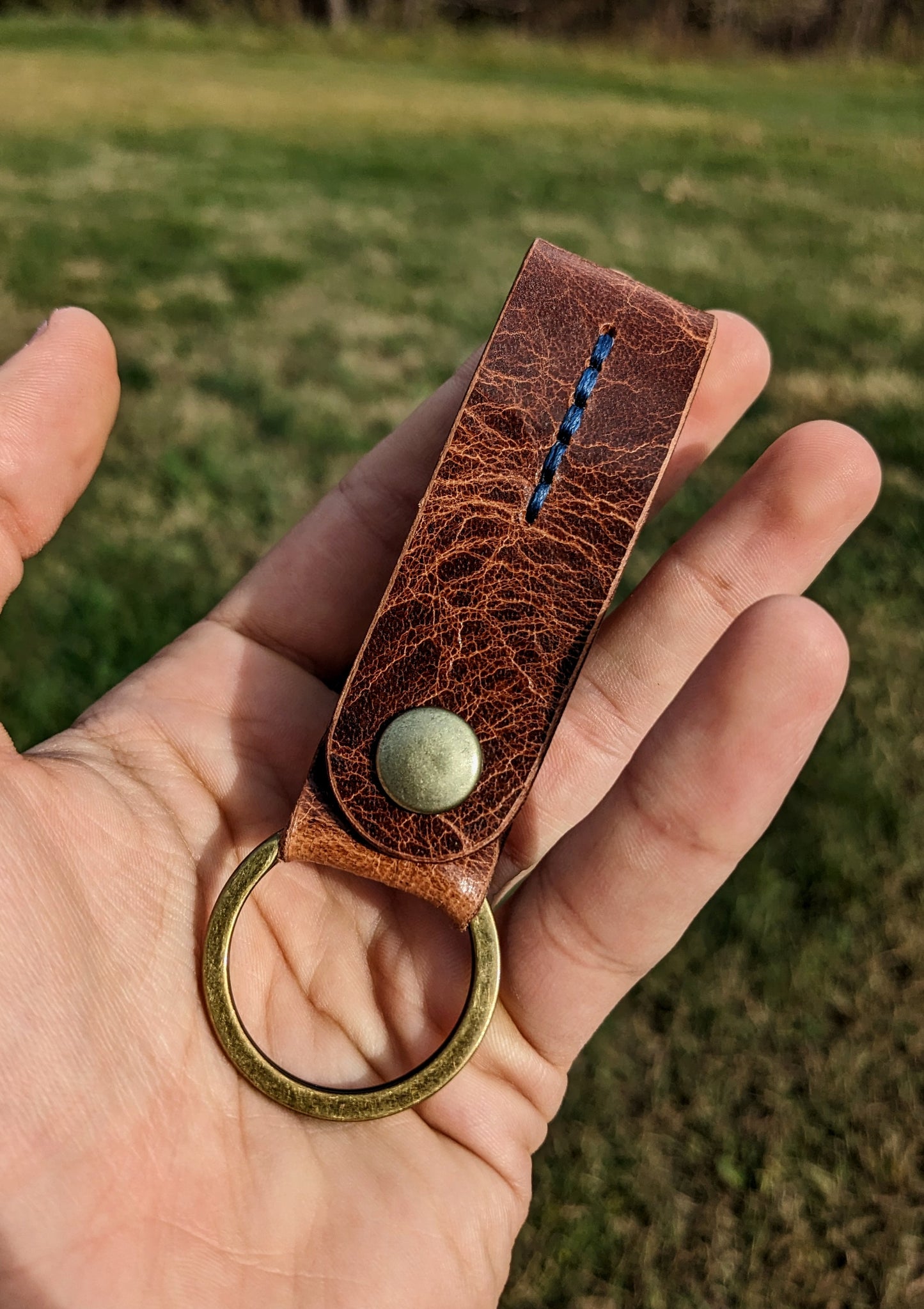 The Keychain - Antique Brown w/ Antique Brass & Royal Blue