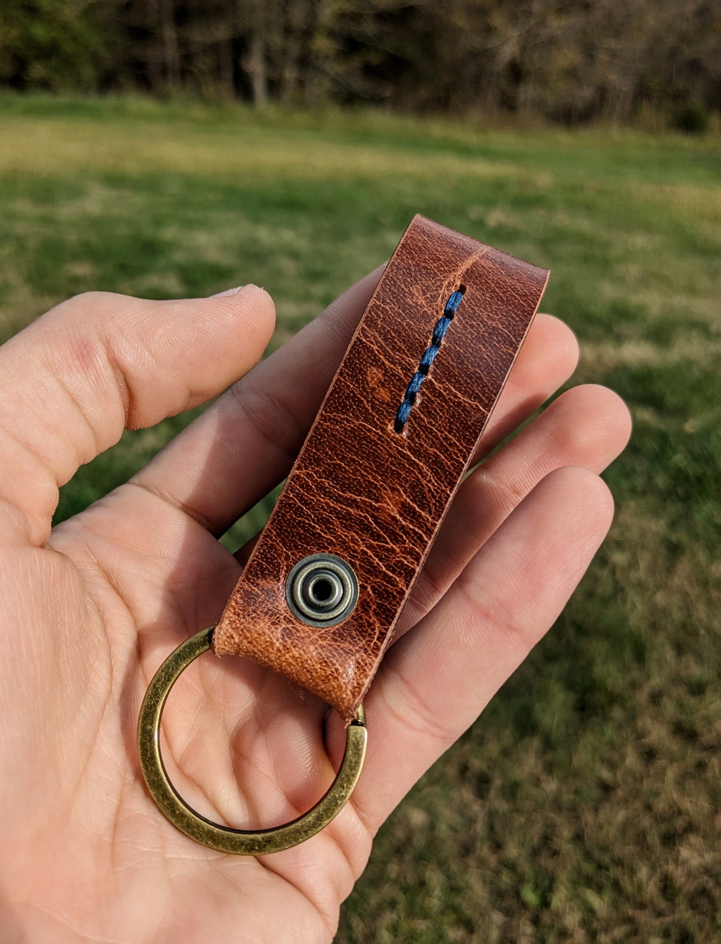 The Keychain - Antique Brown w/ Antique Brass & Royal Blue