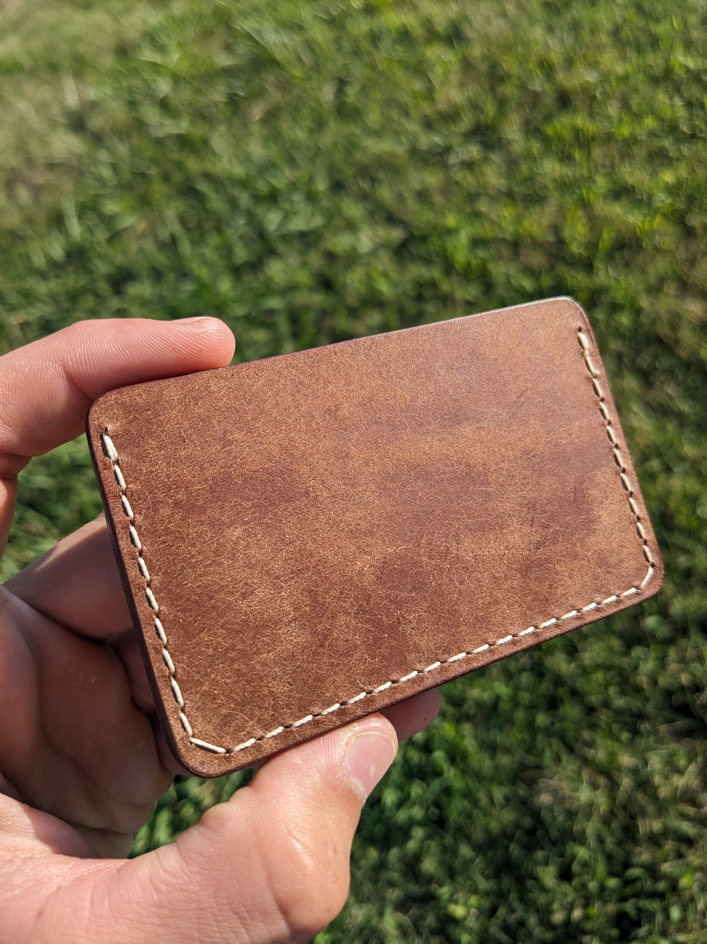 Ernest Card Sleeve - Walnut & Hatched Blue w/ Peach