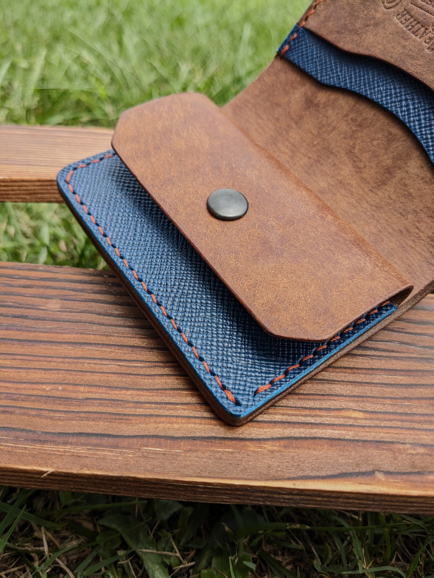 McKinley Trifold V2 - Walnut & Blue Hatched w/ Copper