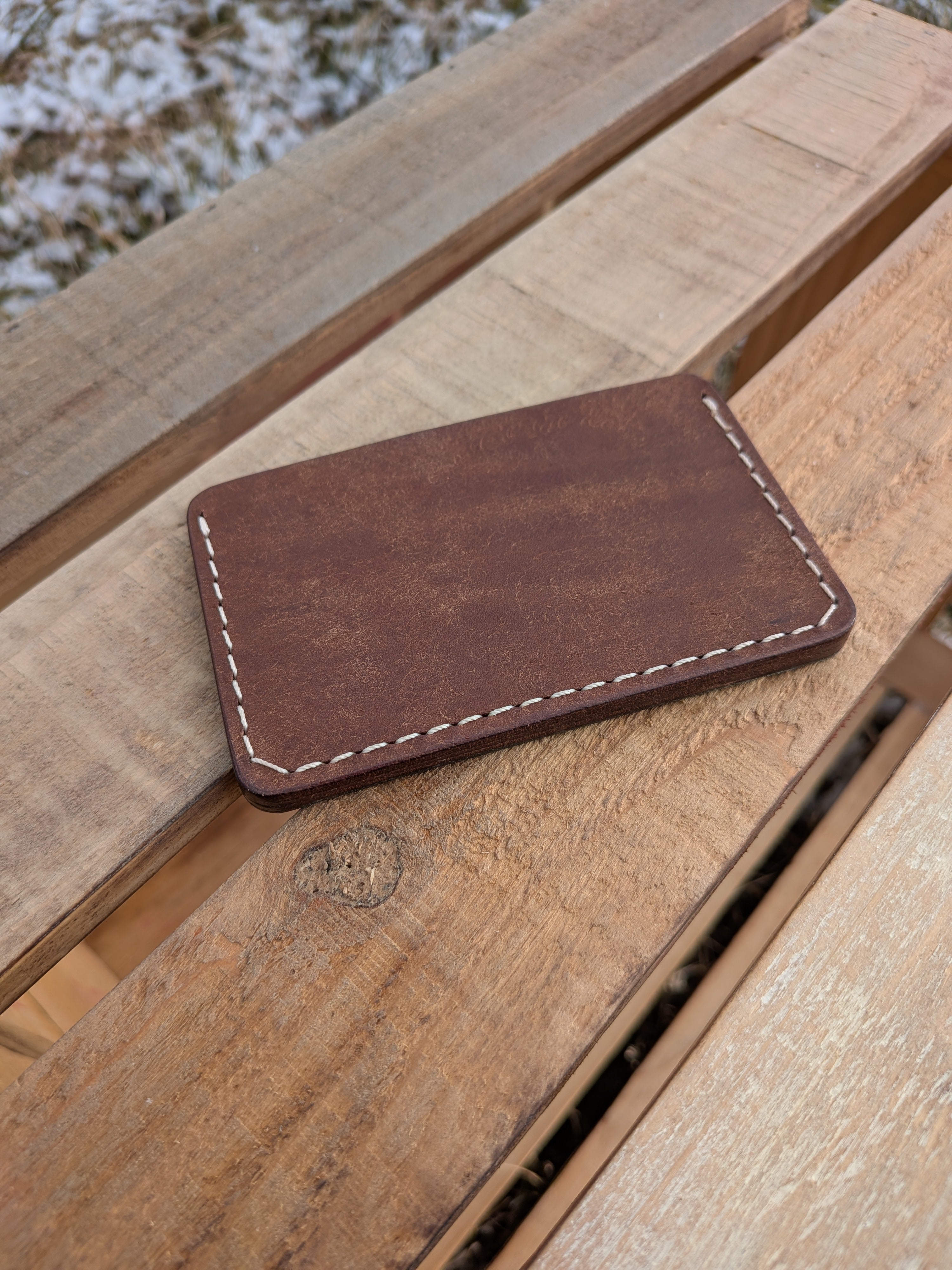 Erwin Card Sleeve - Walnut & Hatched Blue w/ Peach