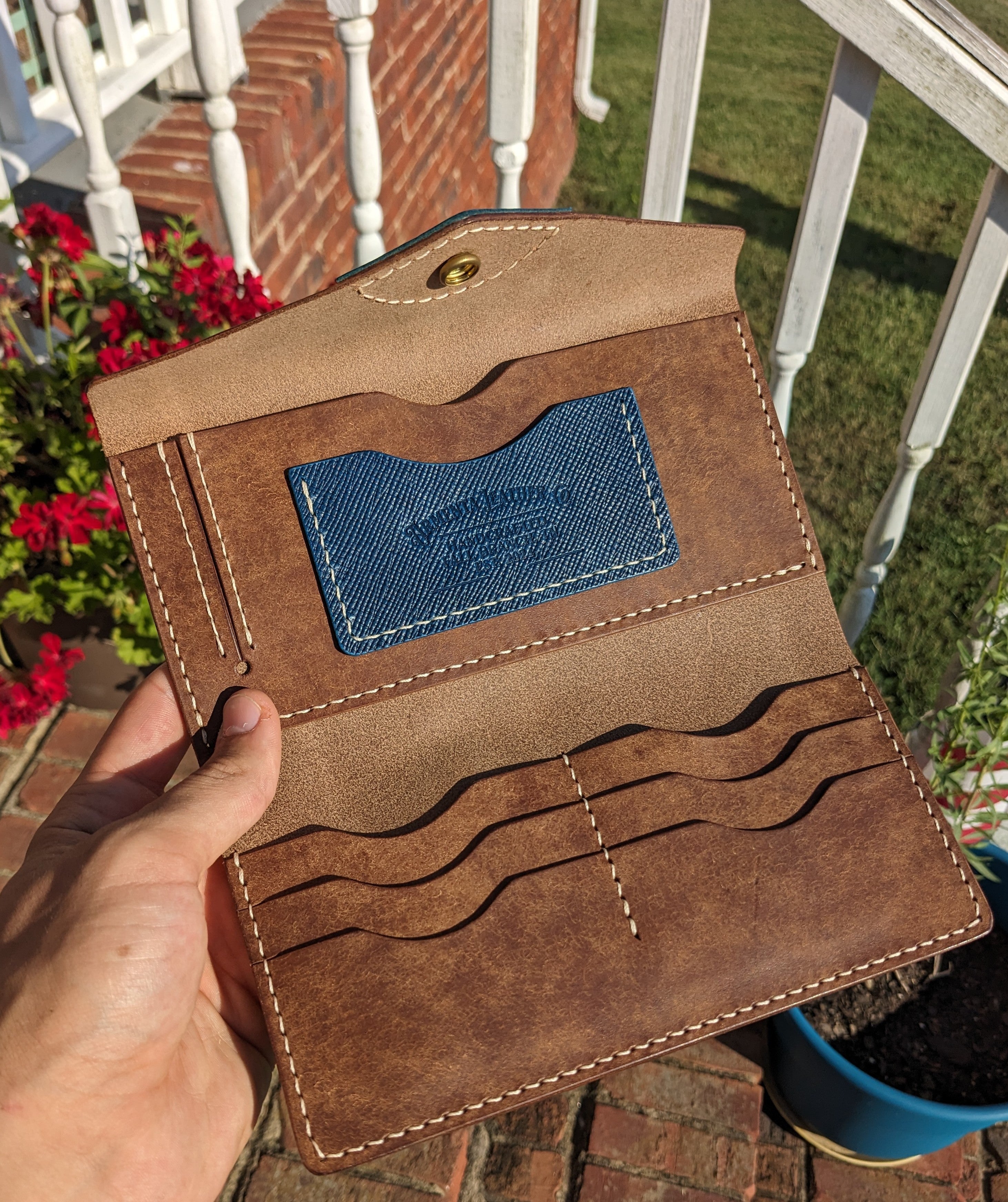 The Madeline - Walnut & Hatched Blue w/ Ivory