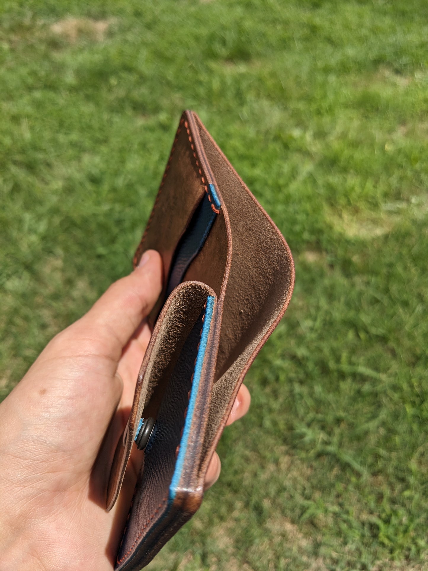 McKinley Trifold V2 - Walnut & Blue Hatched w/ Copper