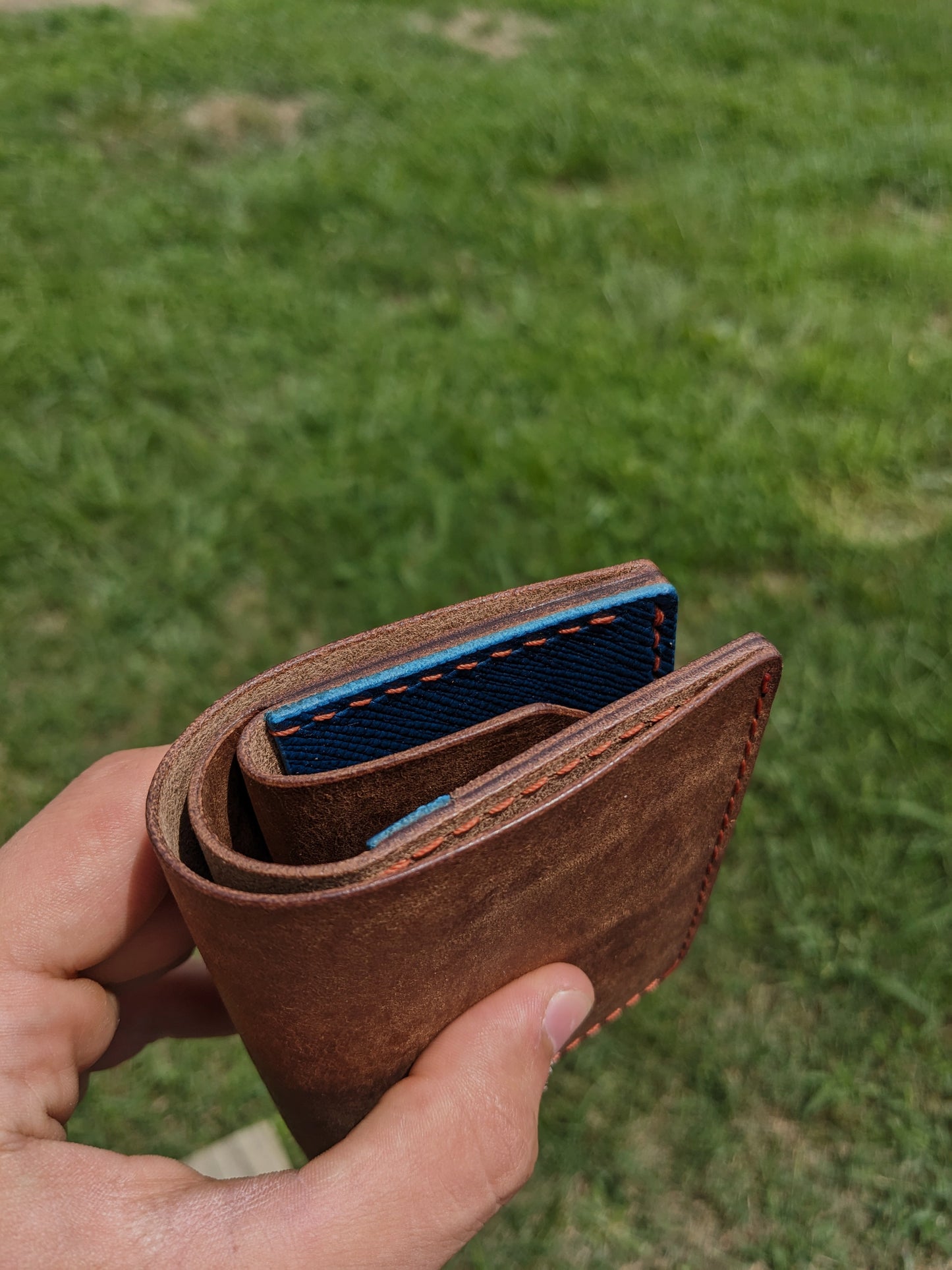 McKinley Trifold V2 - Walnut & Blue Hatched w/ Copper