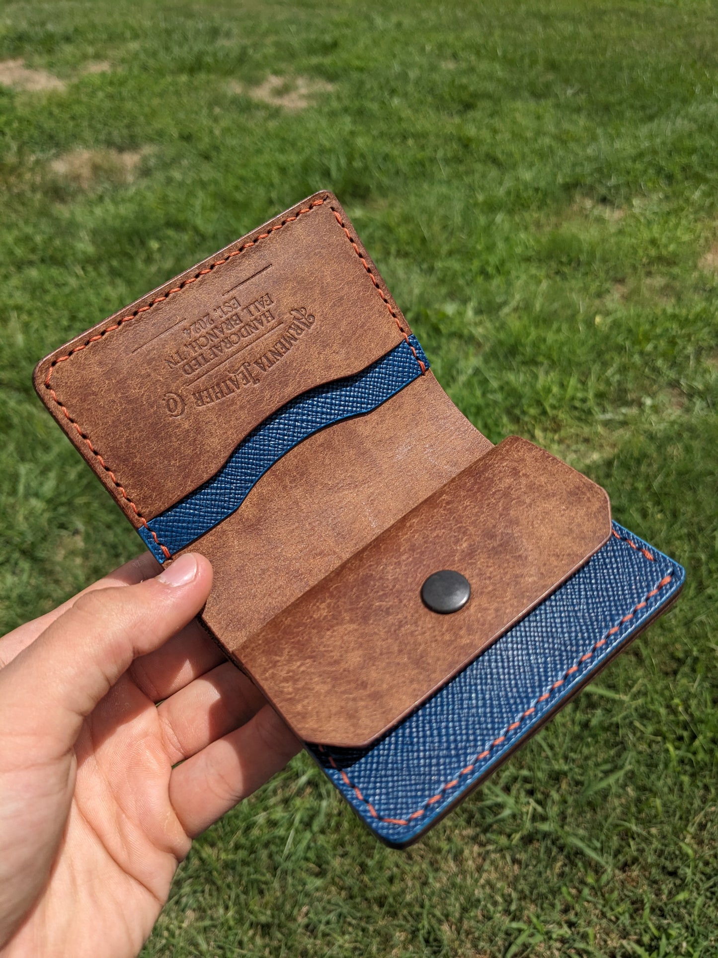 McKinley Trifold V2 - Walnut & Blue Hatched w/ Copper
