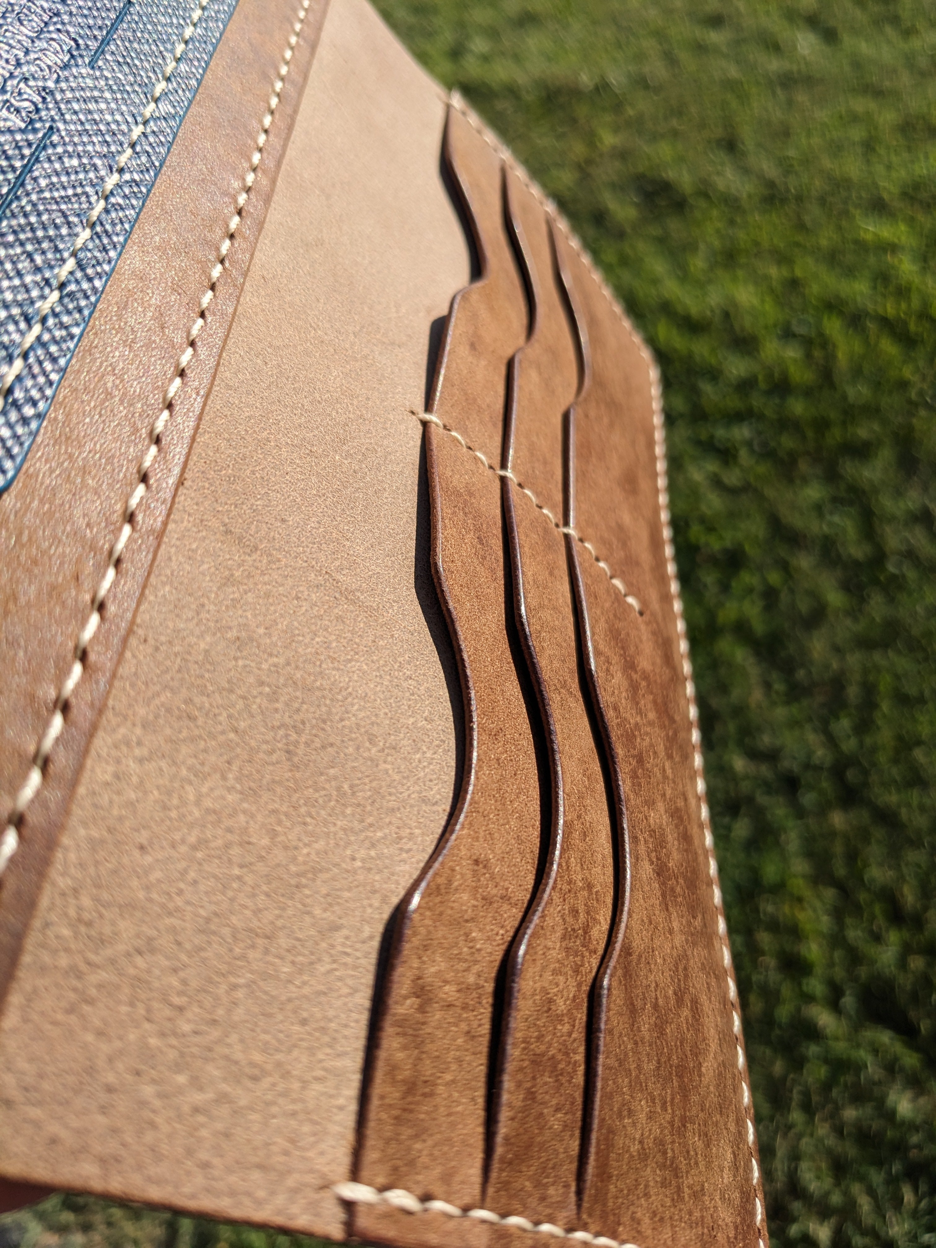 The Madeline - Walnut & Hatched Blue w/ Ivory