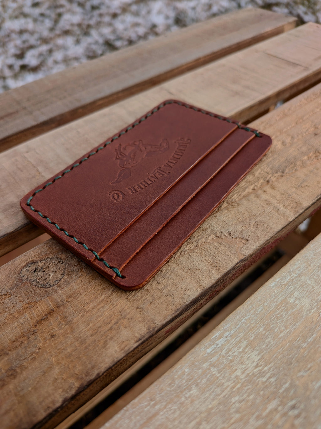 Erwin Card Wallet - Chestnut w/ Green