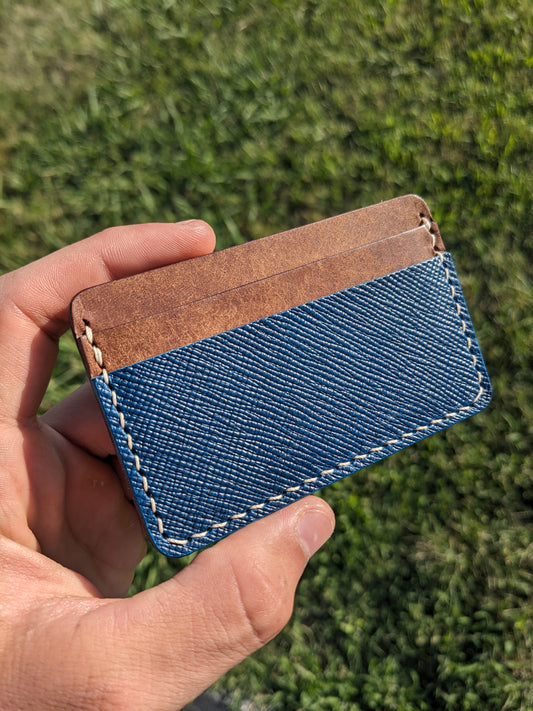 Ernest Card Sleeve - Walnut & Hatched Blue w/ Peach