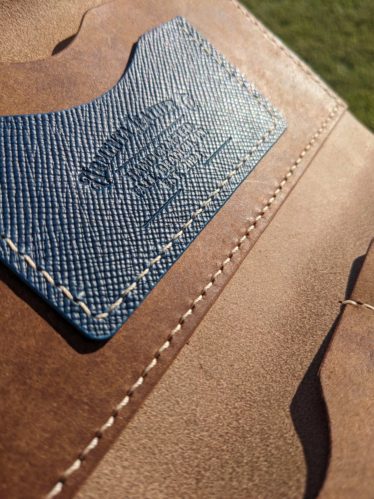 The Madeline - Walnut & Hatched Blue w/ Ivory