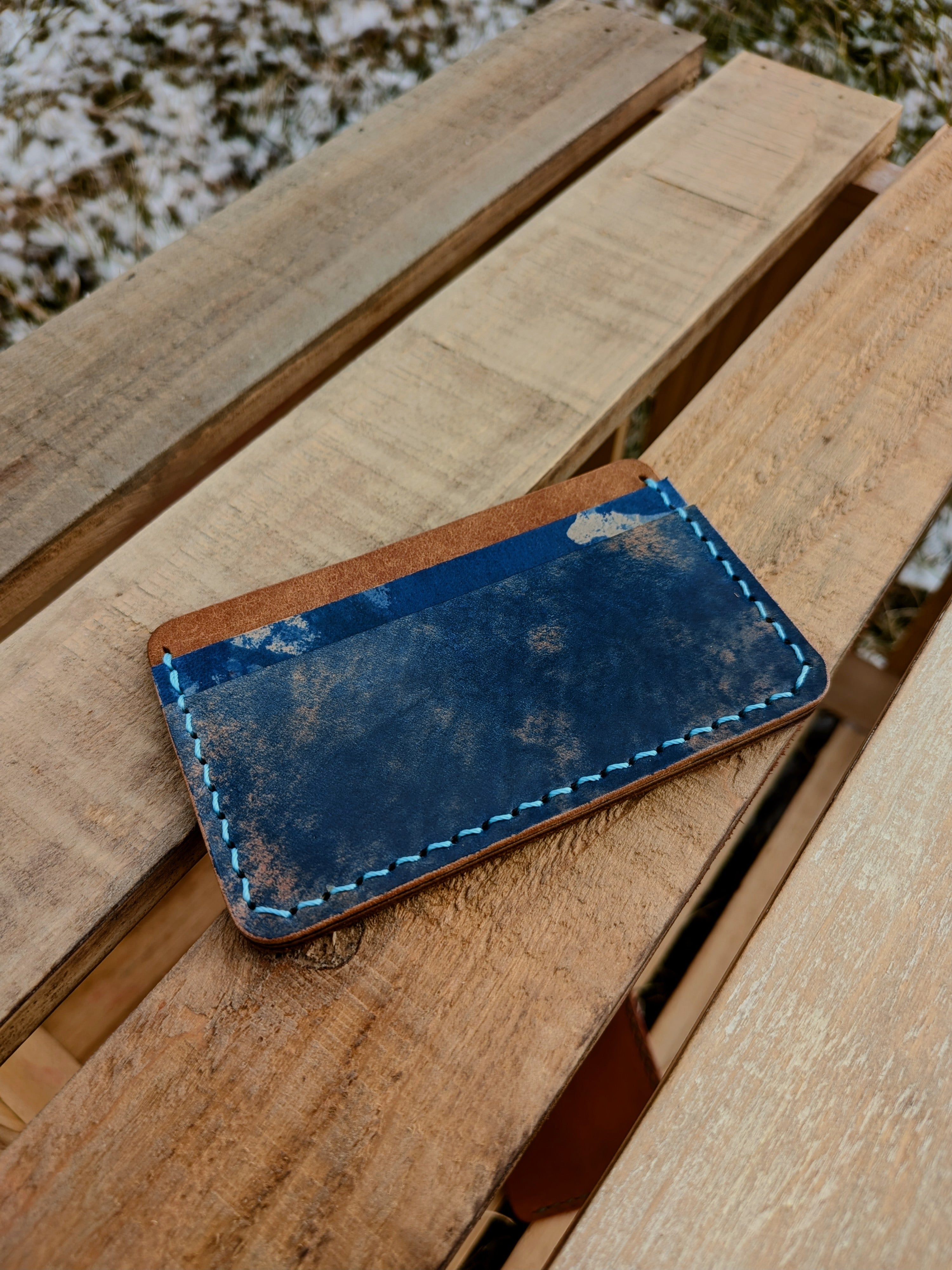 Erwin Card Wallet - Shell Cordovan & Cognac w/ Blue