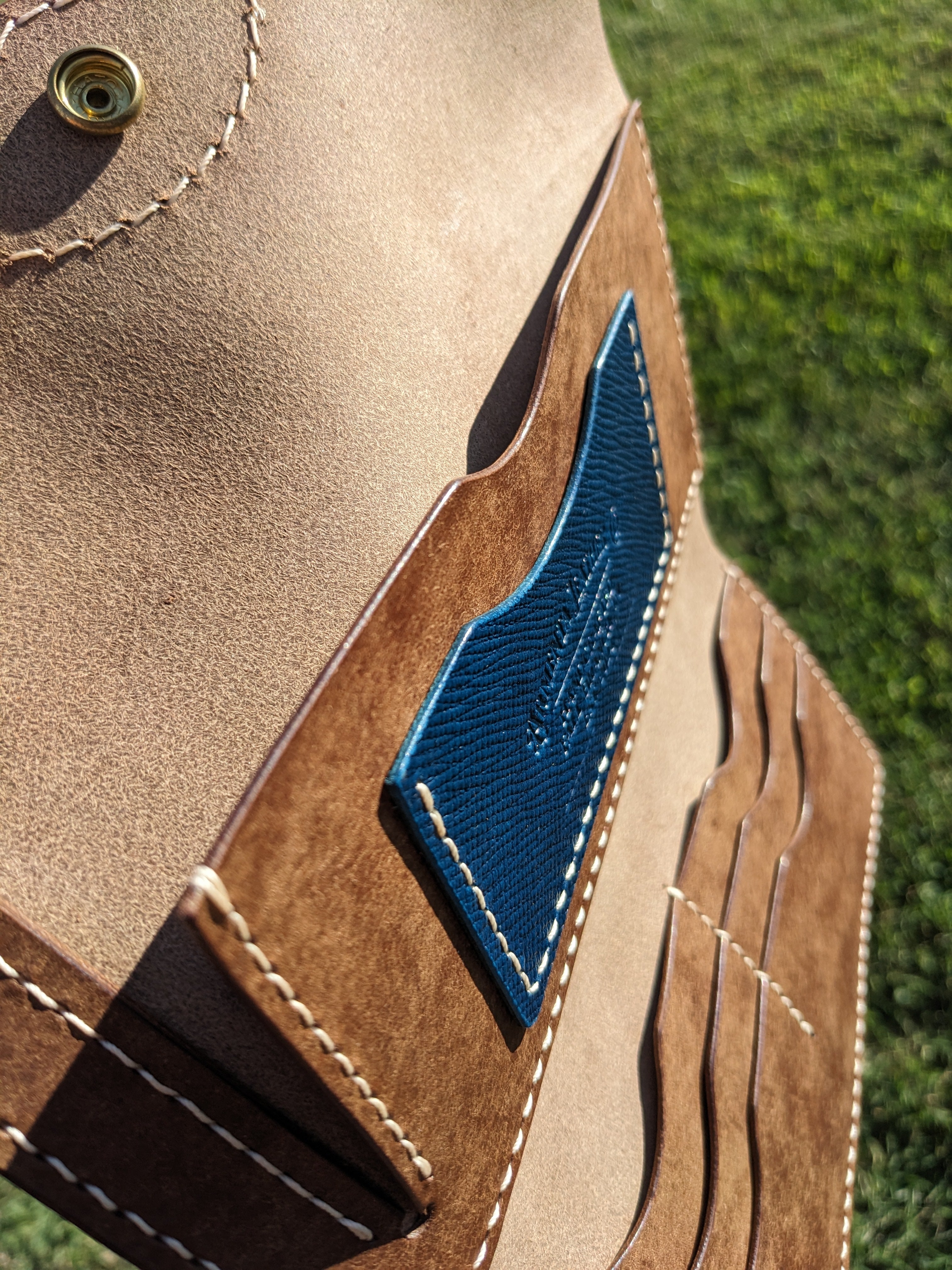 The Madeline - Walnut & Hatched Blue w/ Ivory