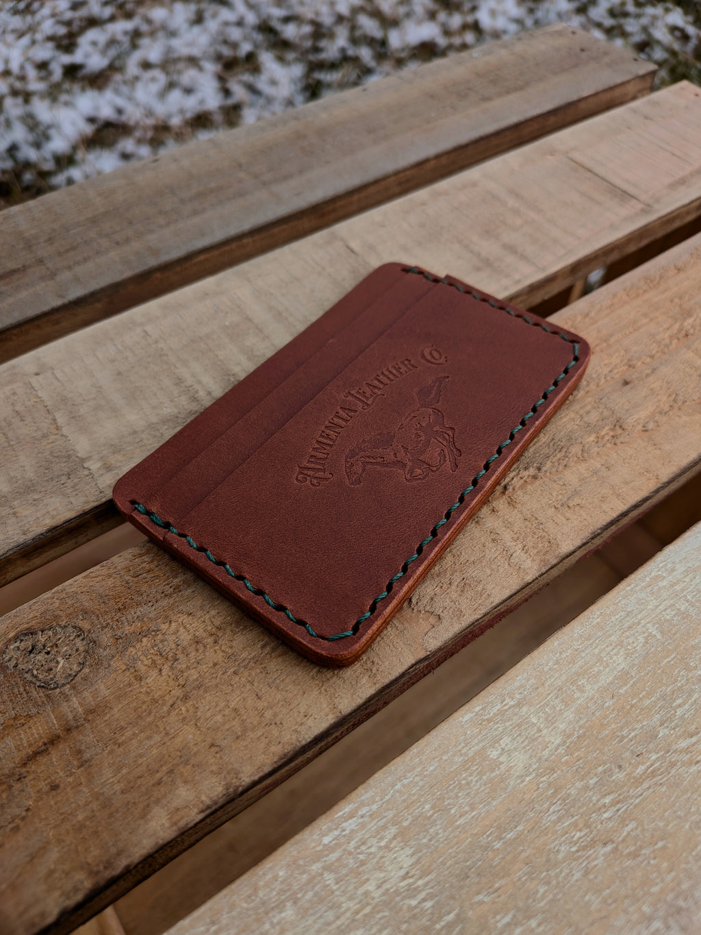 Erwin Card Wallet - Chestnut w/ Green