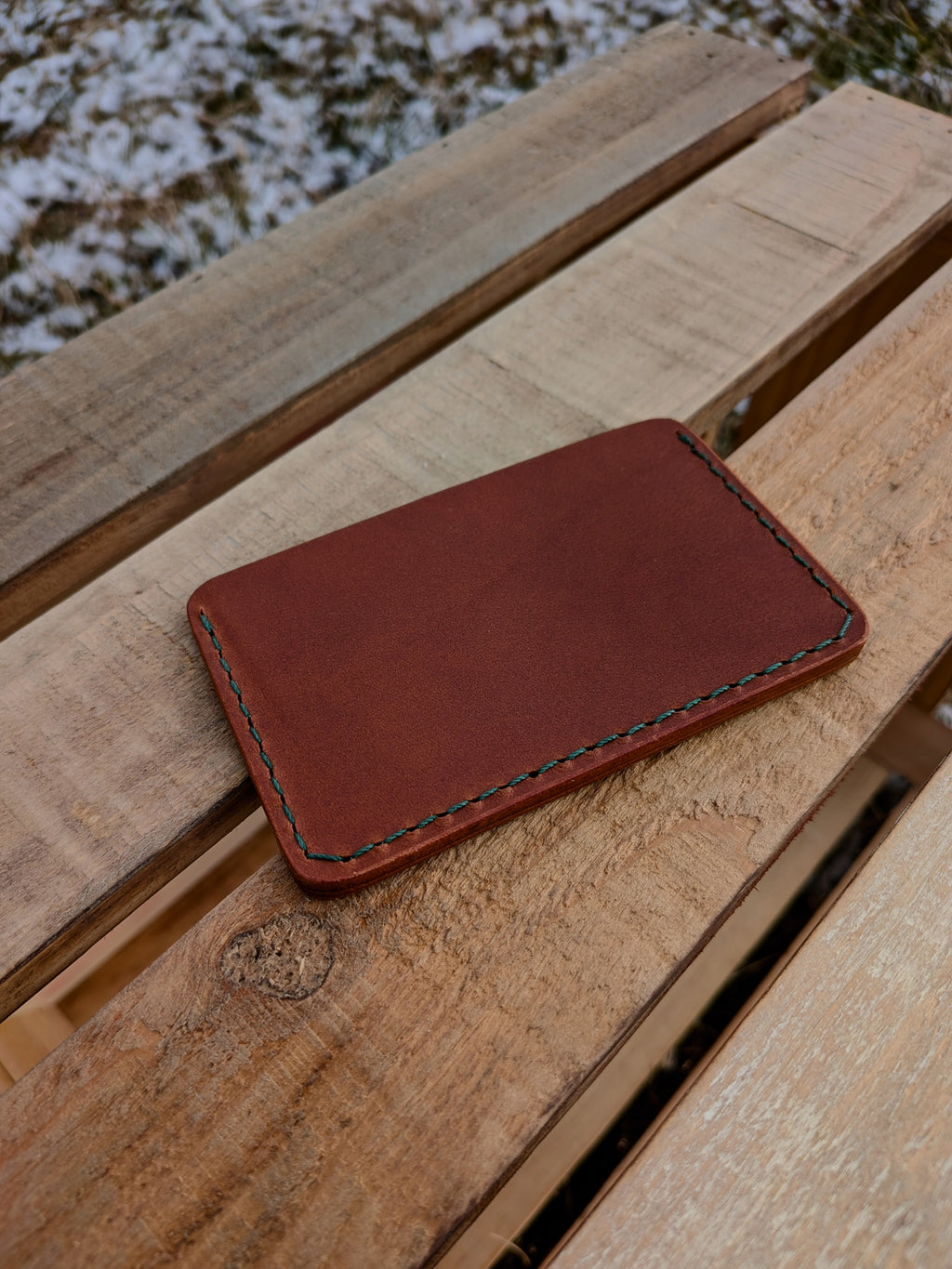 Erwin Card Wallet - Chestnut w/ Green